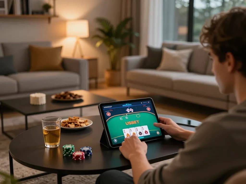 Experience dynamic poker gameplay on the USBET app in an inviting home environment