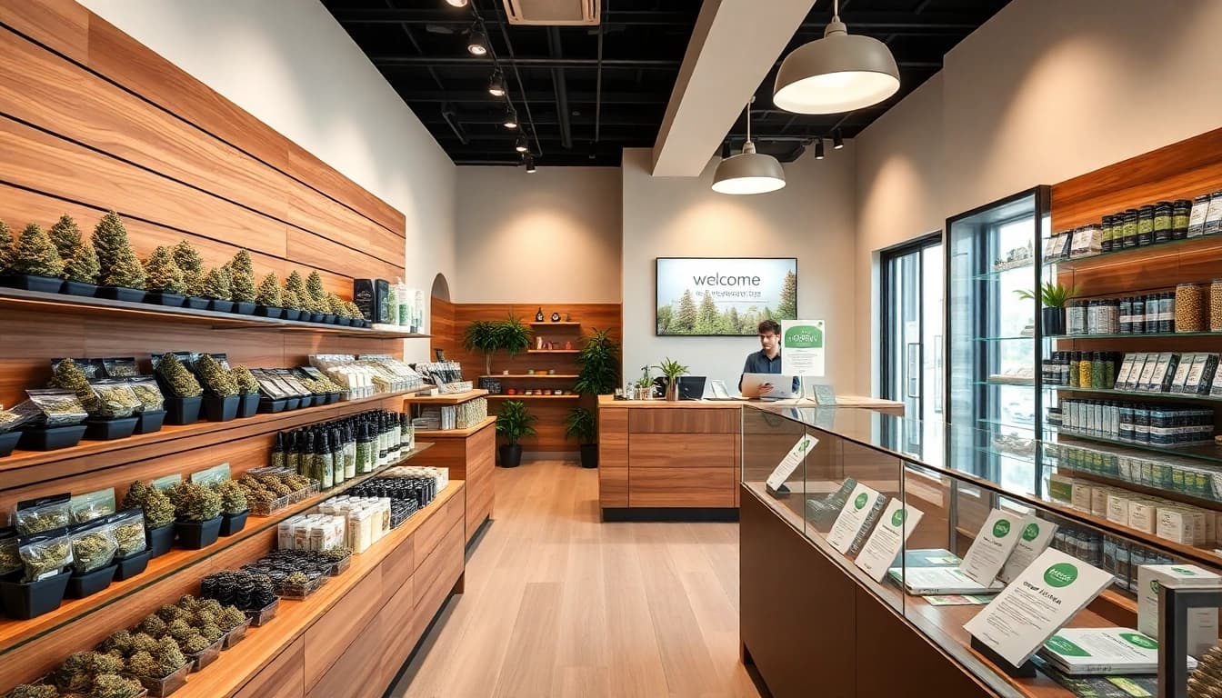 Showcase of products in a Weed Store, featuring high-quality cannabis items arranged attractively.