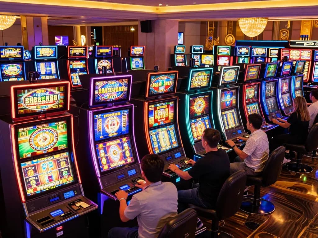 Players celebrating big wins on slot88 machines in a lively casino atmosphere
