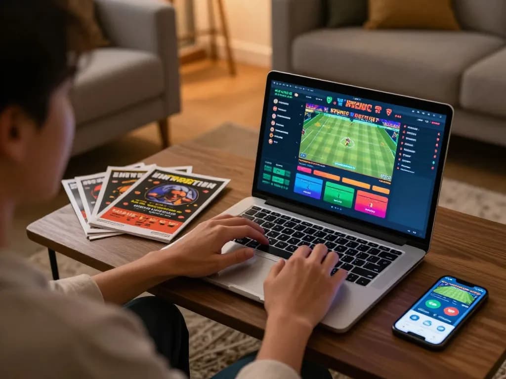 Engaging online sports betting session featuring keo nha cai interface and strategic gameplay elements in a cozy home.