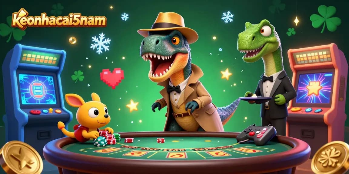 Engage with keonhacai5nam's vibrant casino world featuring dynamic characters and arcade gaming elements.