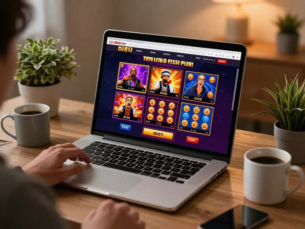 Engaging Slot Online gameplay on a laptop screen in a cozy home office
