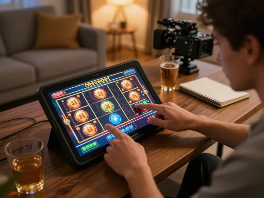 Engaging in slot 10rb gameplay on a mobile device in a cozy home setting.