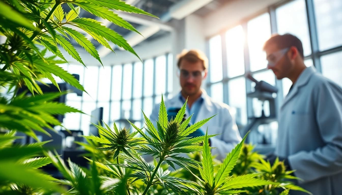 Researchers exploring properties of geekthc cannabis in a modern lab.