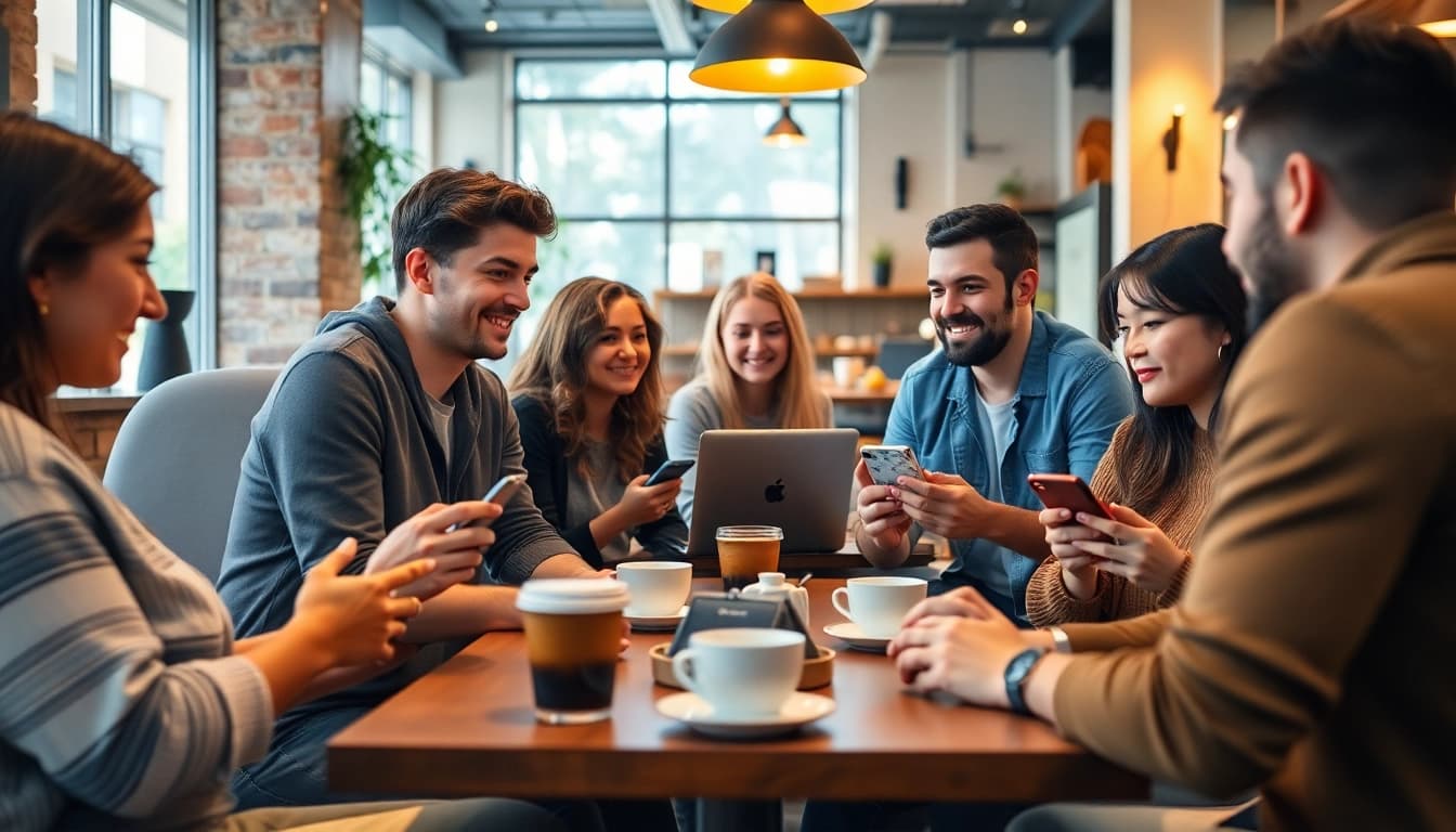 Discover how to find local onlyfans models in a vibrant café setting with diverse individuals exploring content.