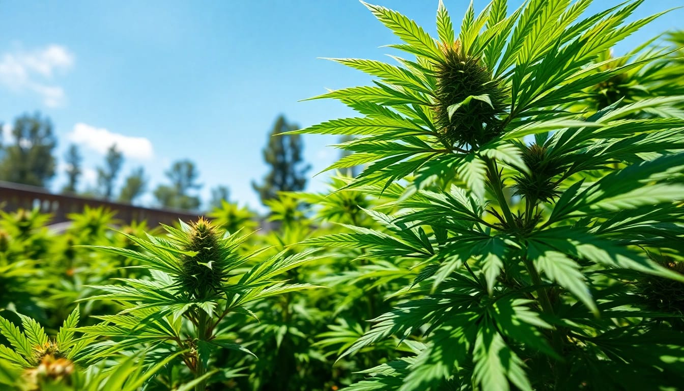 A vibrant garden showing where can i buy weed plants thriving under natural sunlight.