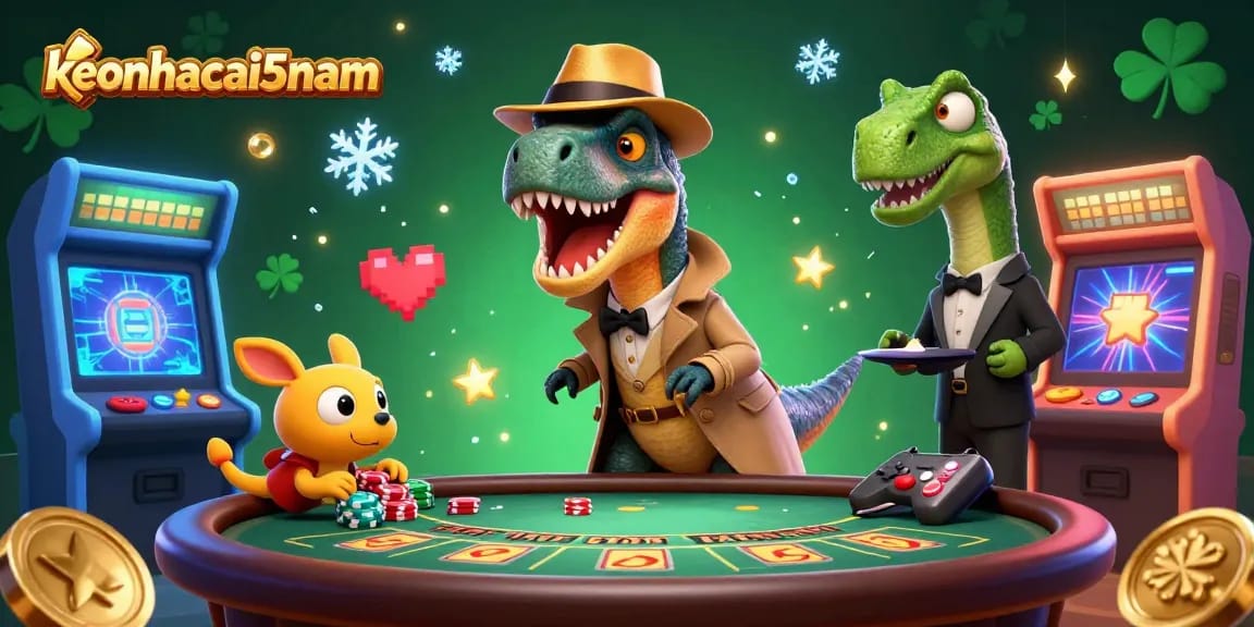Engage with keonhacai5nam's vibrant casino world featuring dynamic characters and arcade gaming elements.