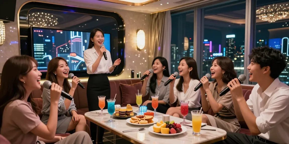 Enjoying a lively night out at 인천쓰리노 with friends, featuring karaoke, drinks, and a vibrant atmosphere.