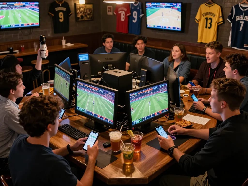 Experience the thrill of sports betting at 888NEW, capturing the excitement in a lively atmosphere.