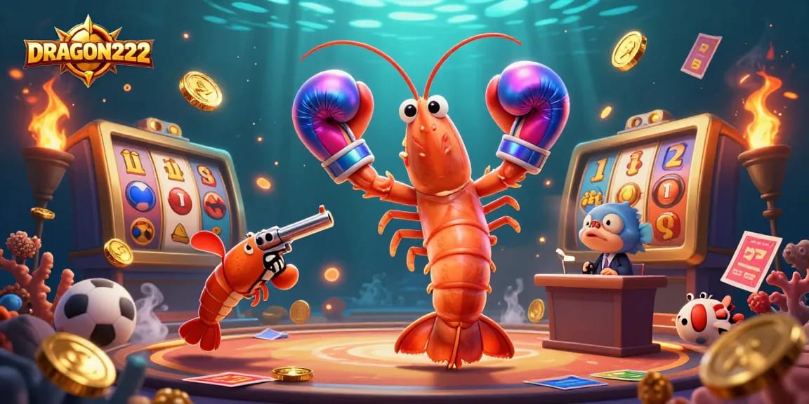 Experience thrilling slots on DRAGON222 with vibrant underwater characters and dynamic casino action.