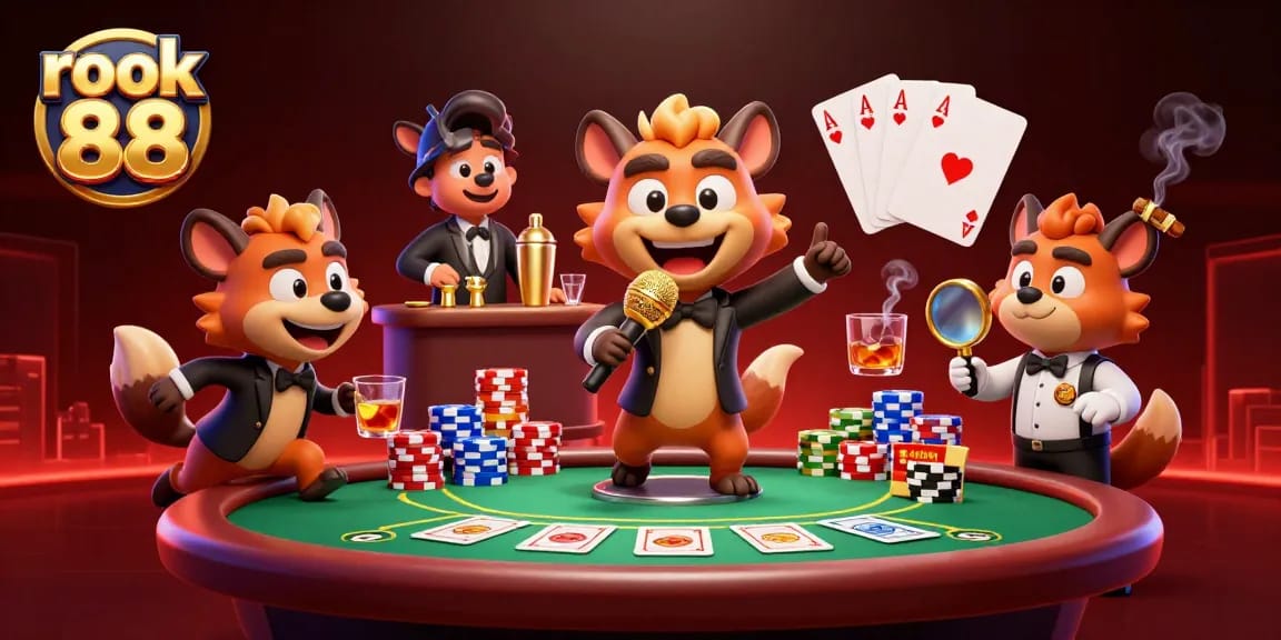 Engage with rokok 88 in a vibrant casino scene featuring hyenas and poker excitement.