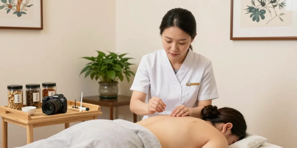 Expert acupuncture treatment at 수원교통사고한의원 with caring practitioner.