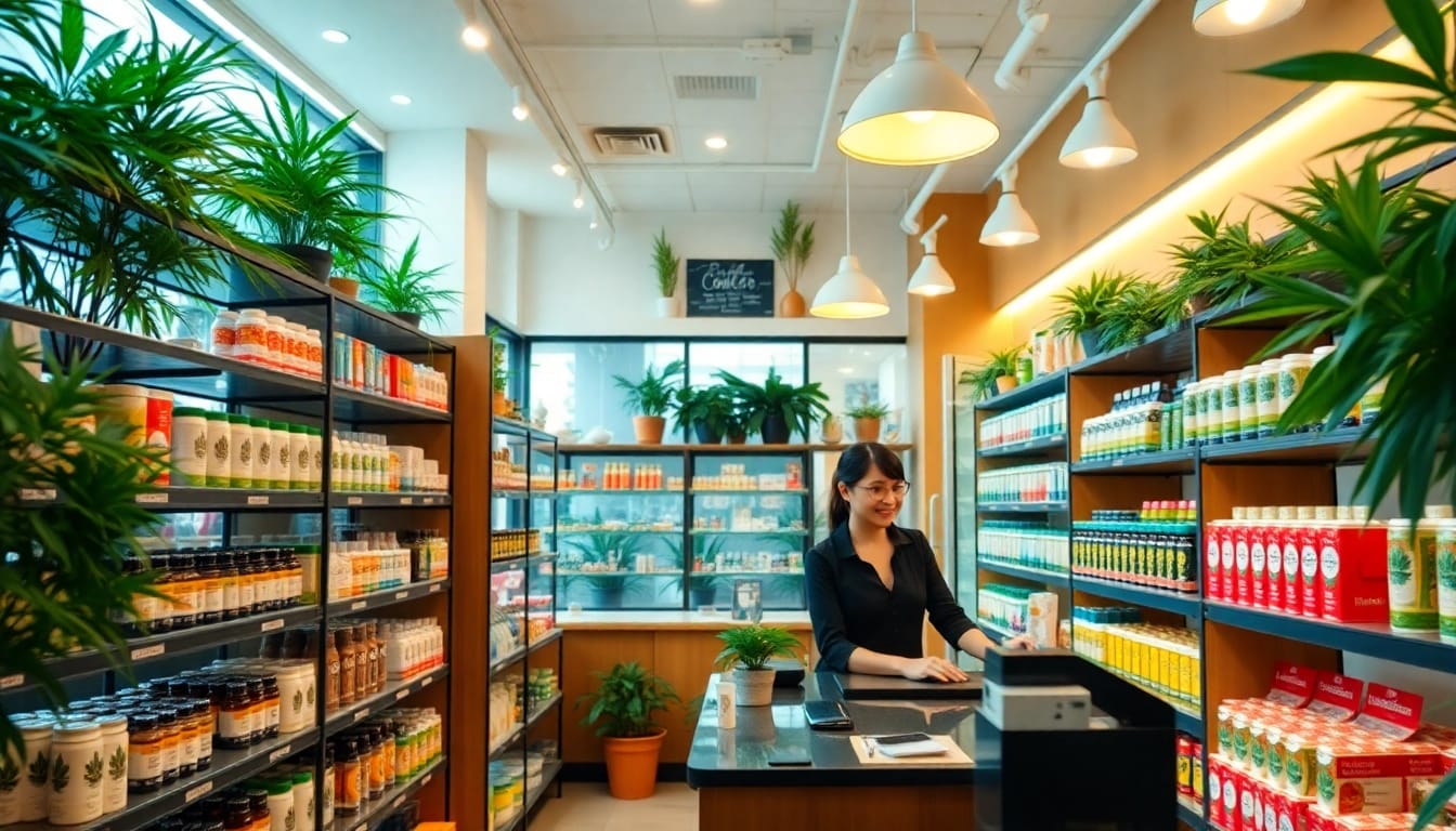 Shop displaying thc buy options with colorful products and a welcoming atmosphere.
