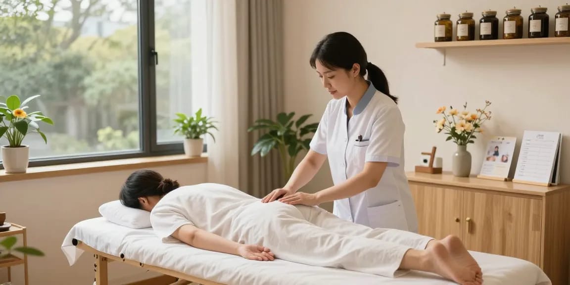 Healing treatment at 영통한의원 in a serene wellness clinic environment.