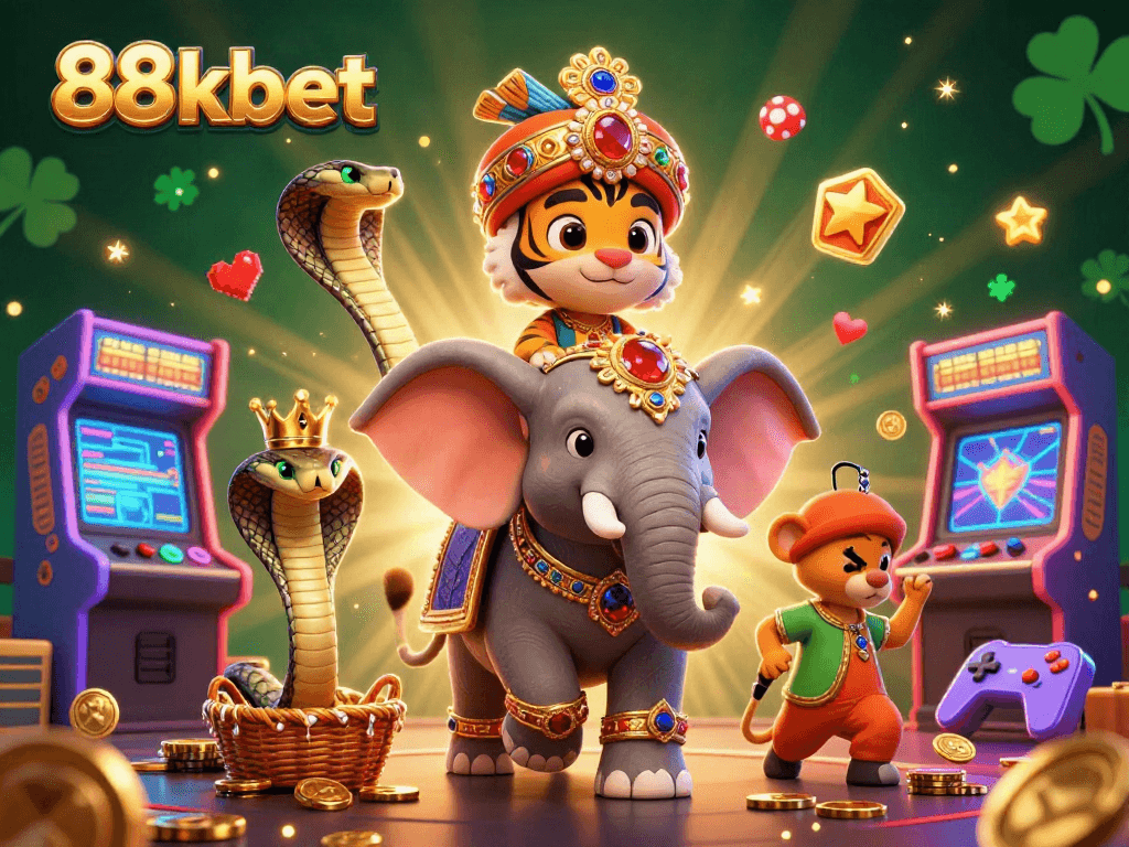Experience vibrant gaming action with 88kbet featuring a maharaja tiger and jewel-encrusted fun.