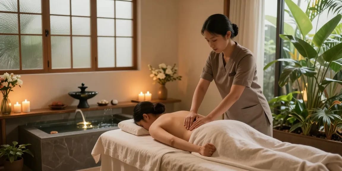 스웨디시 massage in a serene spa setting, promoting relaxation and wellness.