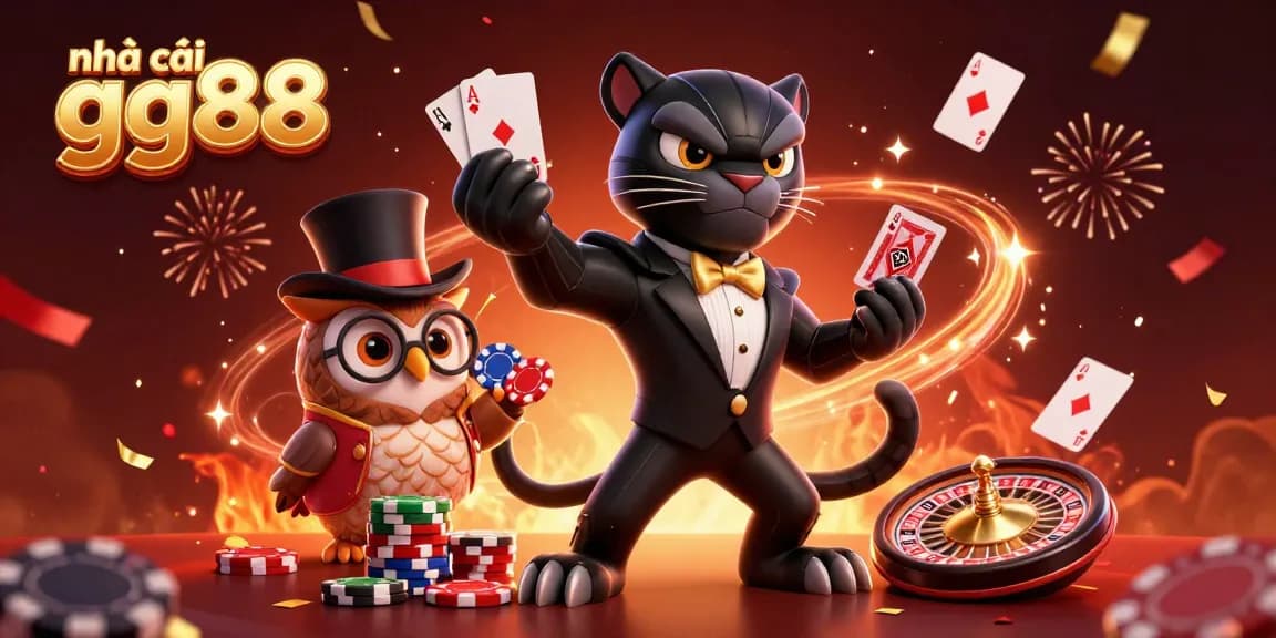 Engage in thrilling gameplay at nhà cái gg88 with vibrant characters surrounded by casino elements.
