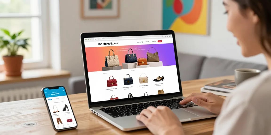 Shopping online at shs-dome5.com, featuring stylish replica fashion products in a cozy environment.