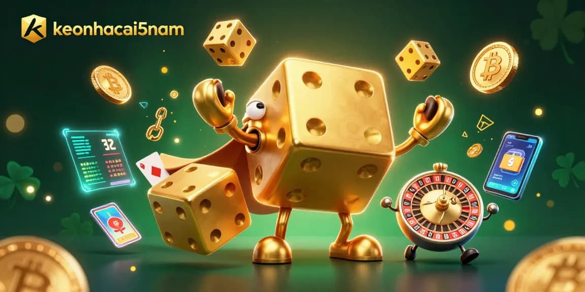 Join the excitement at keonhacai5nam with vibrant 3D casino characters and crypto elements.