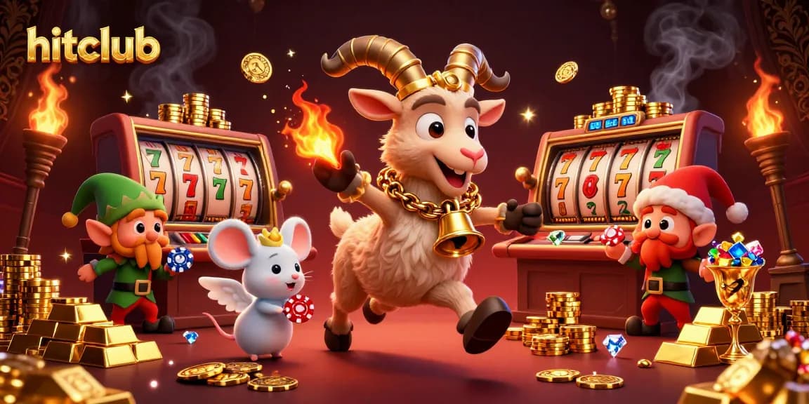 Enjoy the thrilling action at hitclub with Krampus, angel mouse, and elf gremlins in a festive casino scene.