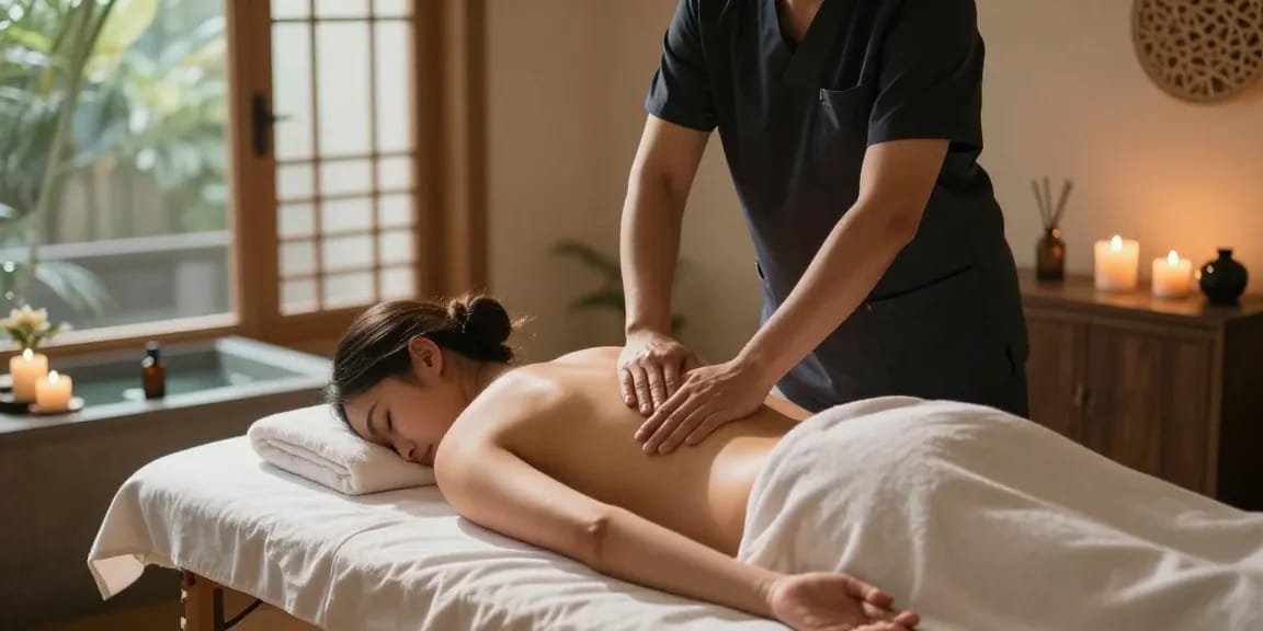 Therapist performing a Swedish massage in a tranquil wellness studio, highlighting relaxation therapy.