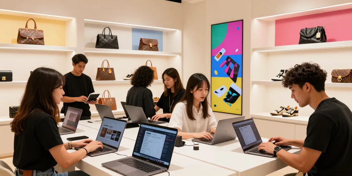 Young adults exploring high-quality 레플리카 사이트 products in a modern e-commerce setting.