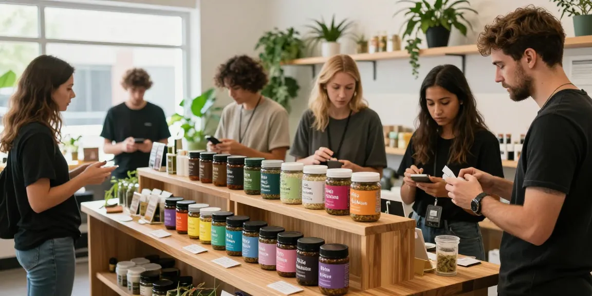 Discover top 10 shatter strains in Canada at a vibrant cannabis marketplace with various colorful jars.