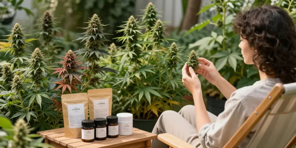 Exploring CBD Blüten kaufen options in a serene outdoor garden.