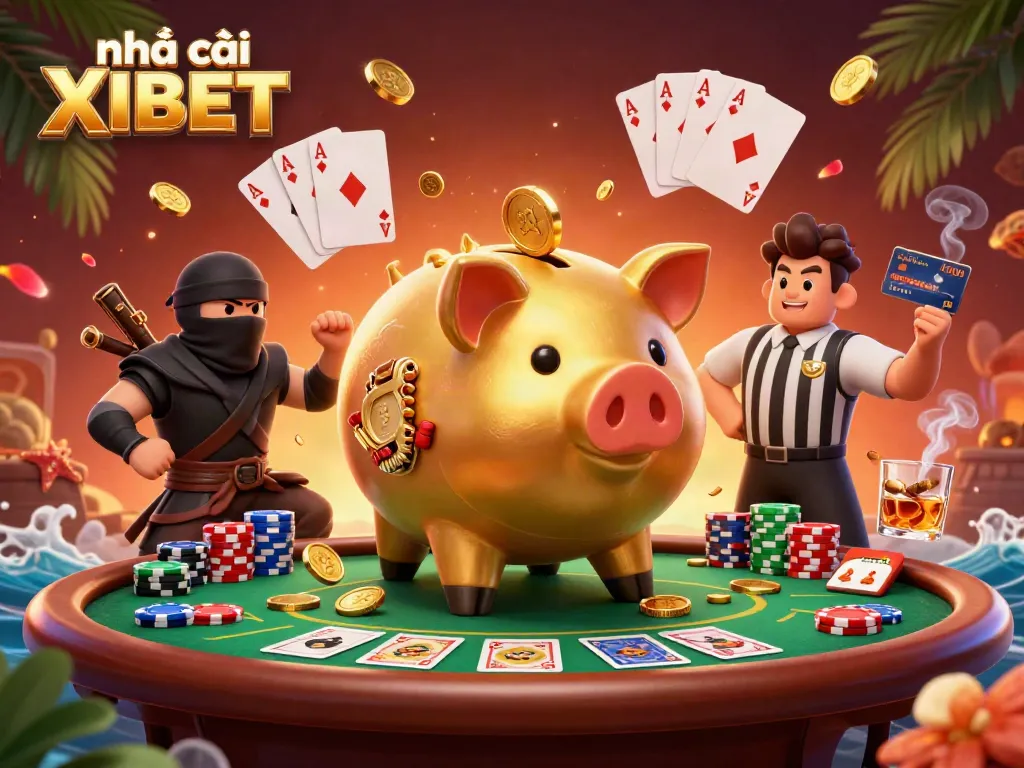 Experience thrilling action at nhà cái XIBET with an exciting 3D illustration of casino characters.