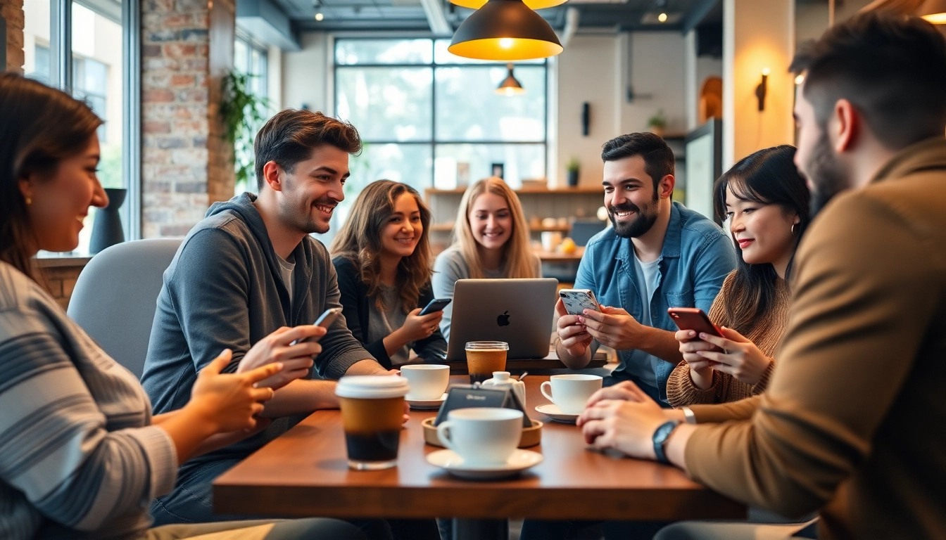 Discover how to find local onlyfans models in a vibrant café setting with diverse individuals exploring content.