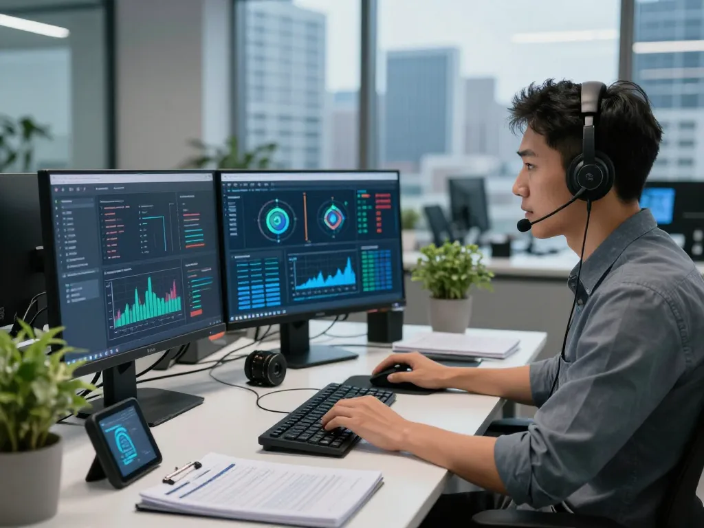 Secure digital workspace illustrating cybersecurity analytics at https://shs-dome5.com/ with professional setting and technology.
