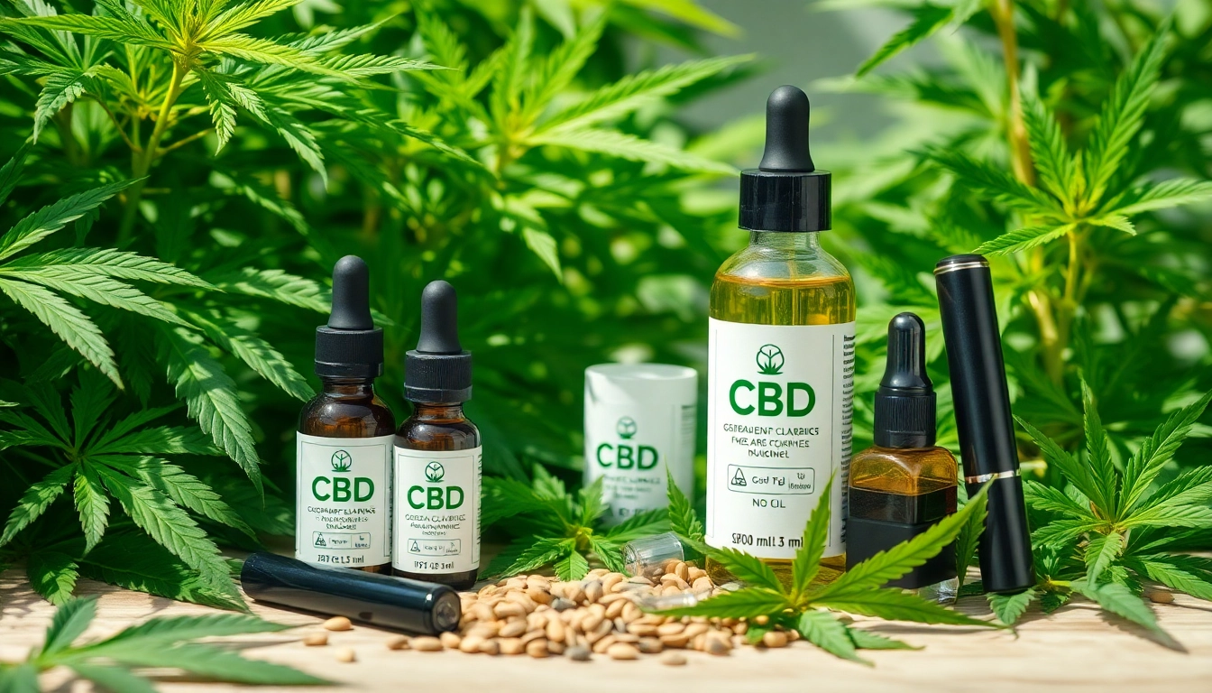 High-quality cbd öl bottles displayed with hemp extract and vape devices in a natural wellness setting.