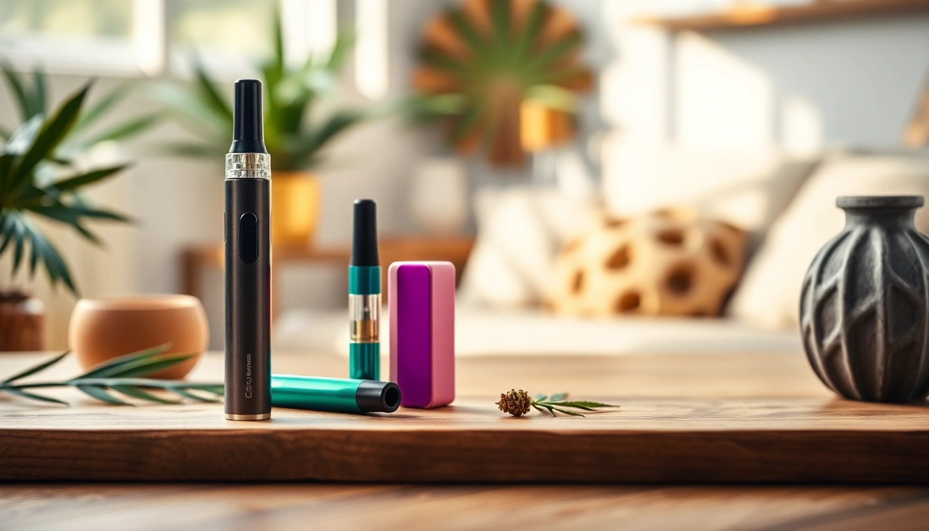 Showcasing high-quality cannabis vape products with modern design and natural ambiance.
