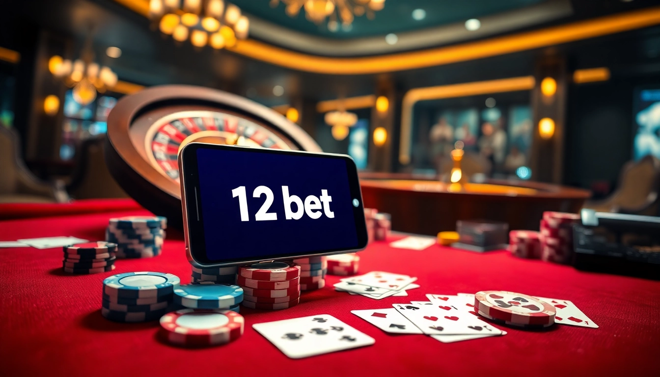 Experience vibrant excitement with the ink vao 12bet interface displayed on a luxurious casino table.
