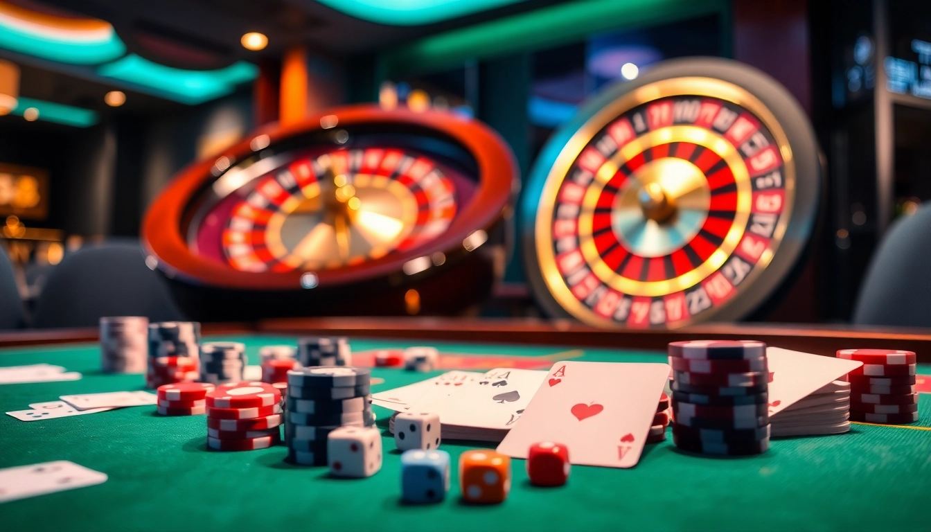 Experience high-stakes excitement with 7m cn in a vibrant casino setting featuring dice and poker chips.