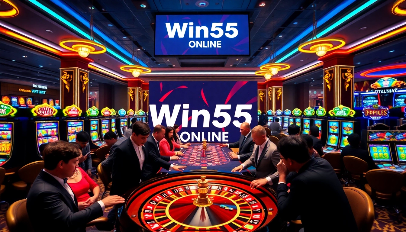 Win55 online gamblers placing bets at an exciting casino roulette table.