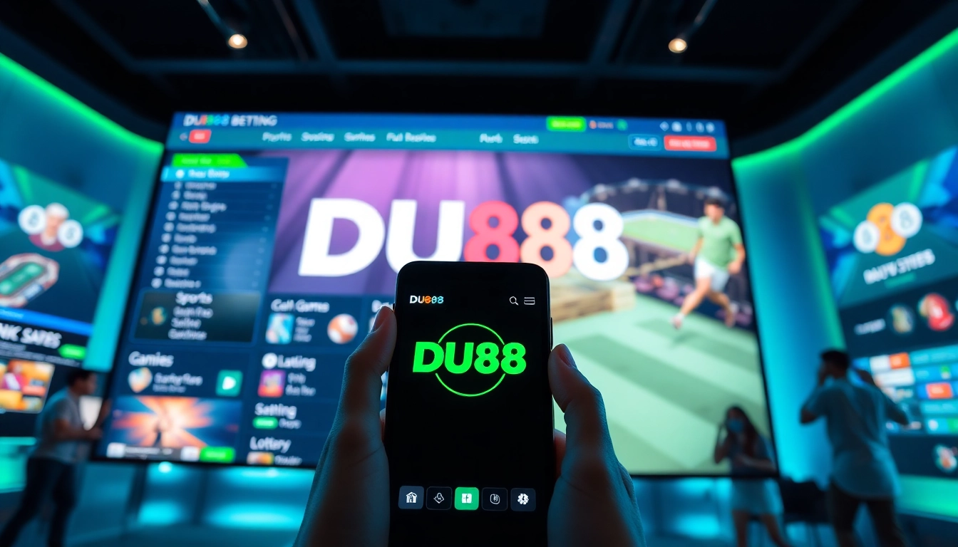 Experience online betting with DU88, featuring vibrant displays of gaming options and user engagement.
