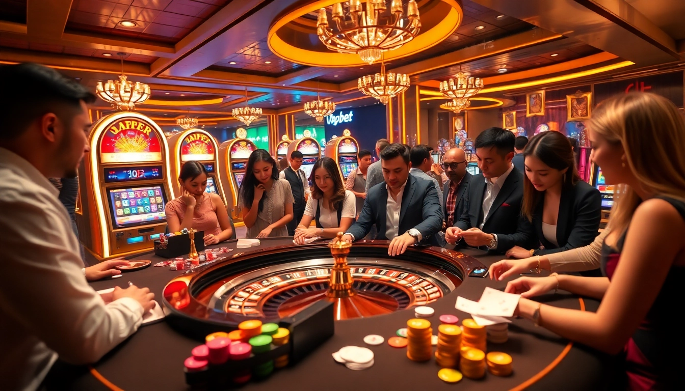 Players enjoying exciting games at 7upbet casino with vibrant lights and action.