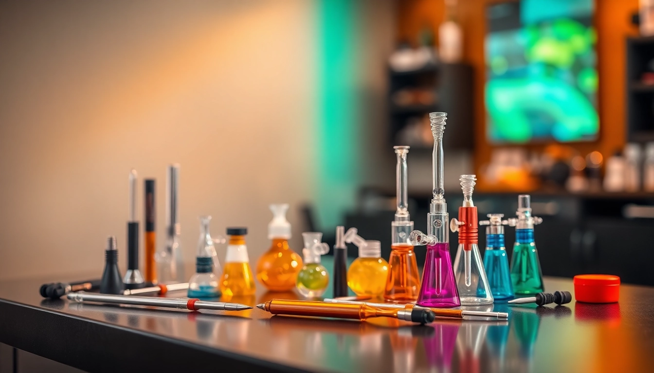 Dabbing accessories showcased on a modern countertop with elegant reflections and inviting colors.