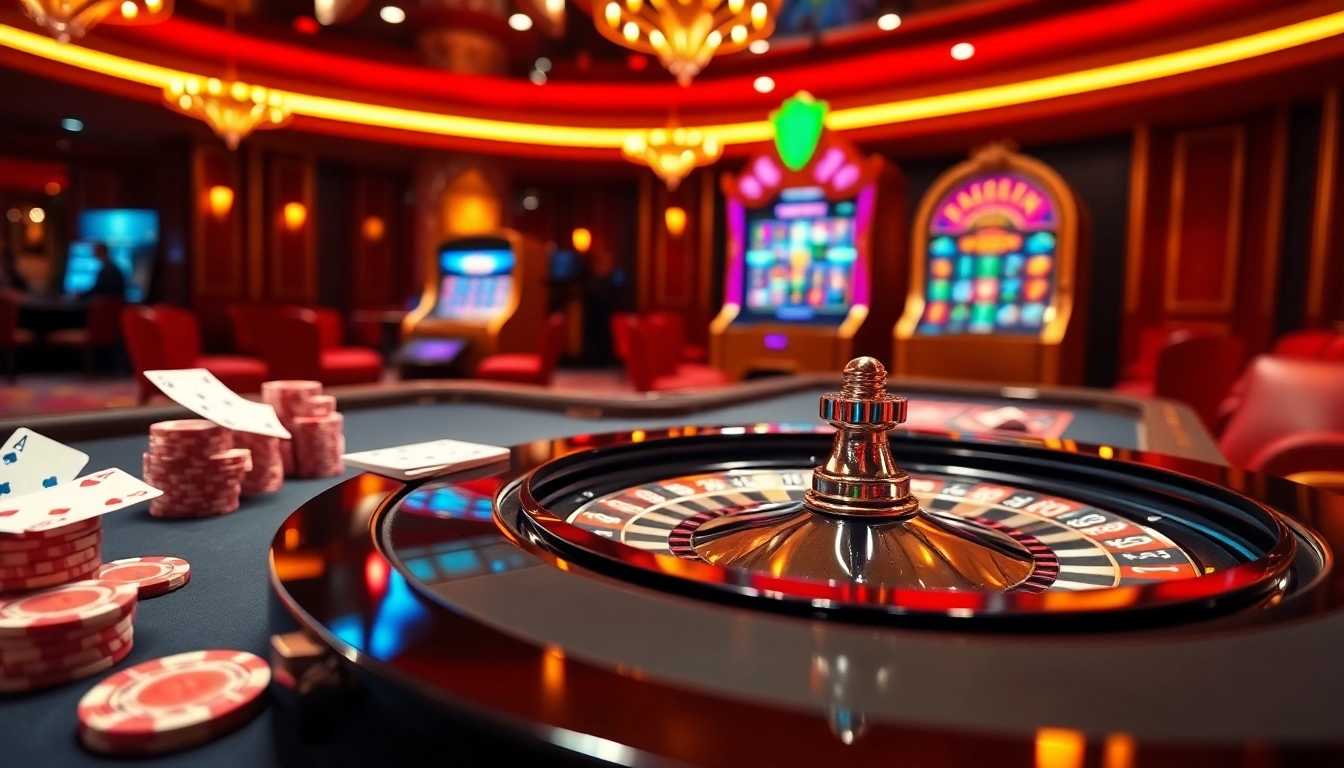 Experience high-stakes excitement at the iwin club casino with vibrant roulette and poker elements.