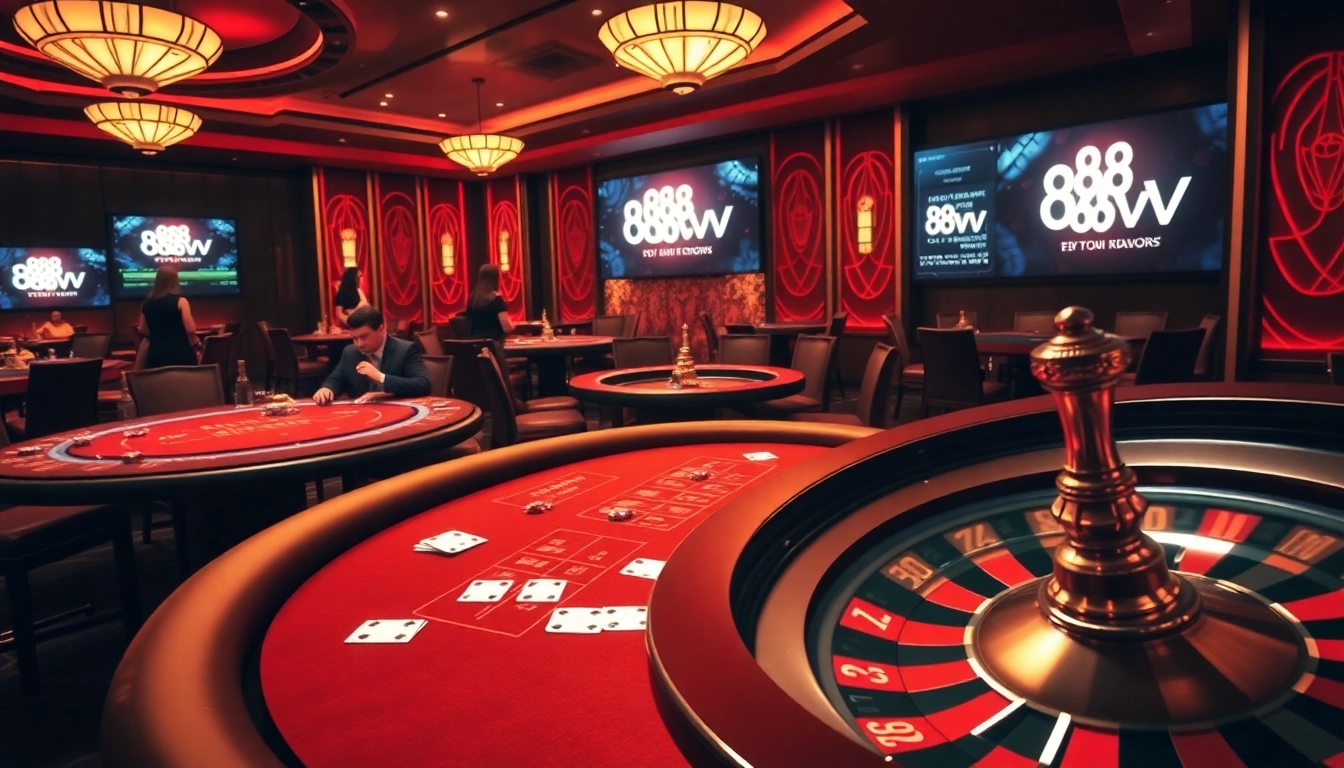 Players enjoying a thrilling game of blackjack at an elegant 88vv casino table.